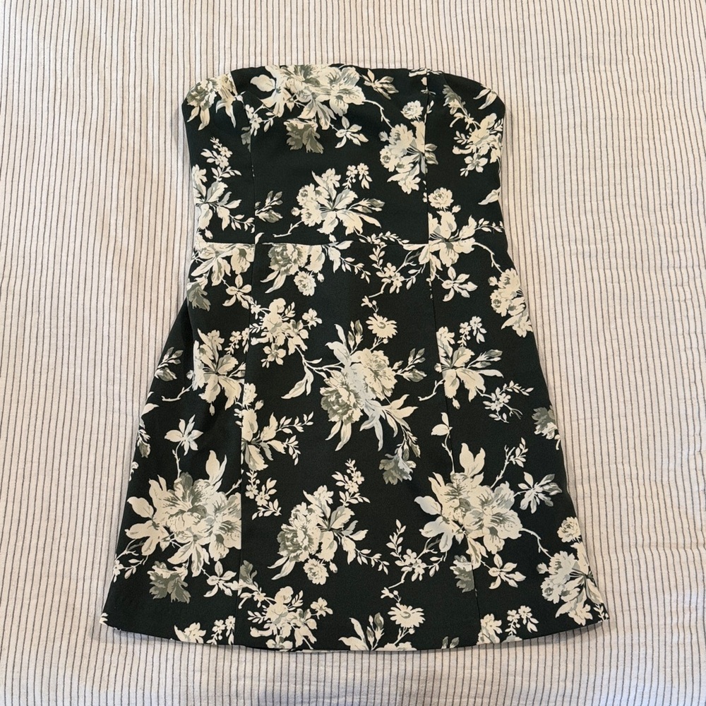 Floral Strapless Green Dress